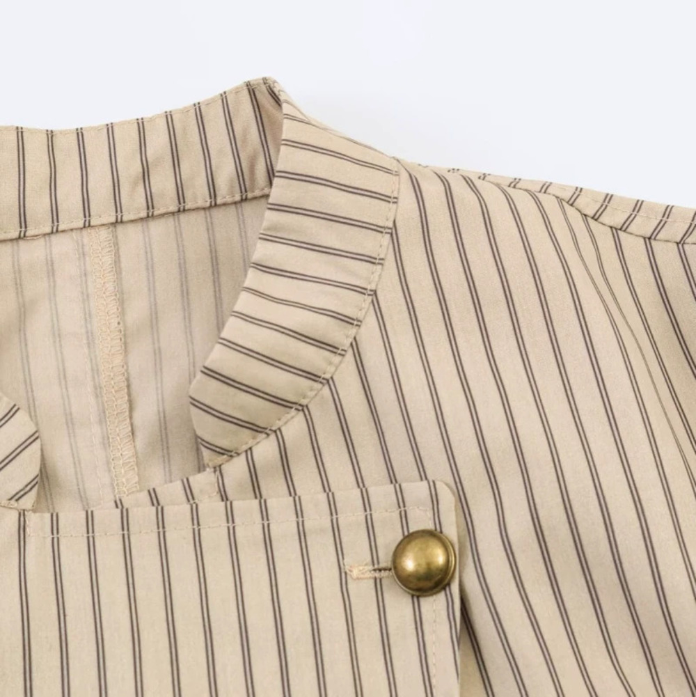 ZARA Striped Double Breasted Stand Collar Long Sleeve Trench Coat